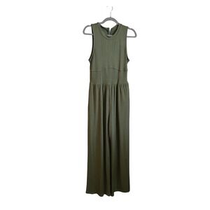 Cider Green Ribbed Sleeveless Wide Leg Jumpsuit Corset Waist CD20221129213383JP